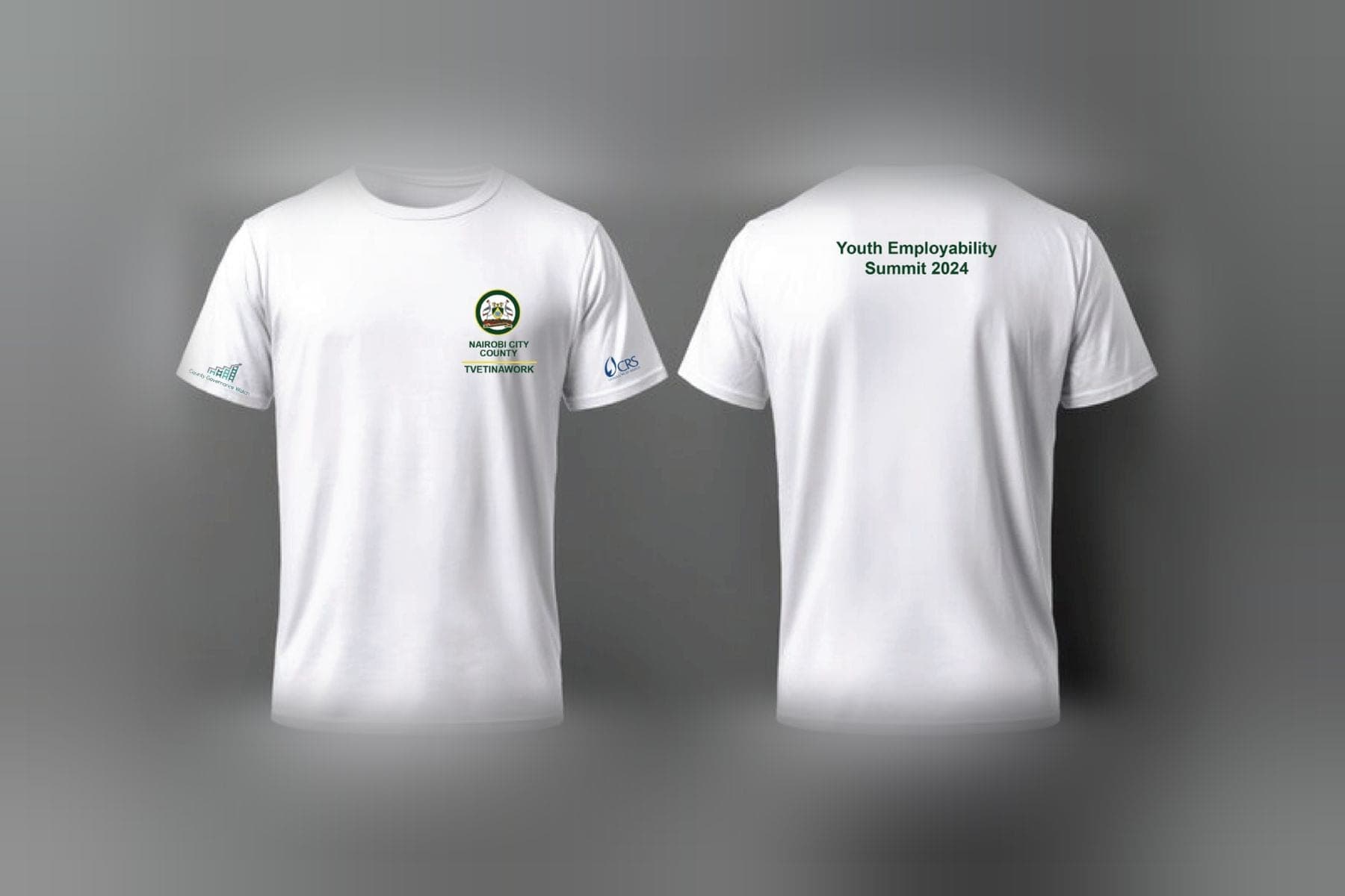 White T-shirts, front and back, for the Youth Employability Summit 2024